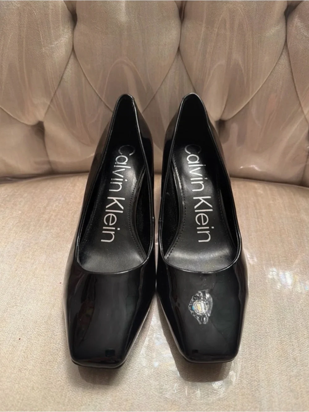 Calvin Klein Black Patent Square-Toe Pumps - Sleek Gloss